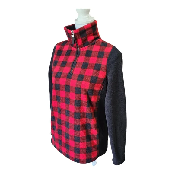 Chaps Women's Buffalo Plaid Fleece Pullover, Red/Black 1/4 Zip, Size Small, S - Picture 2 of 11